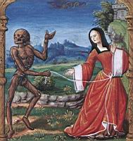 Maitre de Philippe de Gueldre, Un transi entrainant la femme du chevalier, extrait de La Danse macabre des femmes de Martial d'Auvergne.jpg